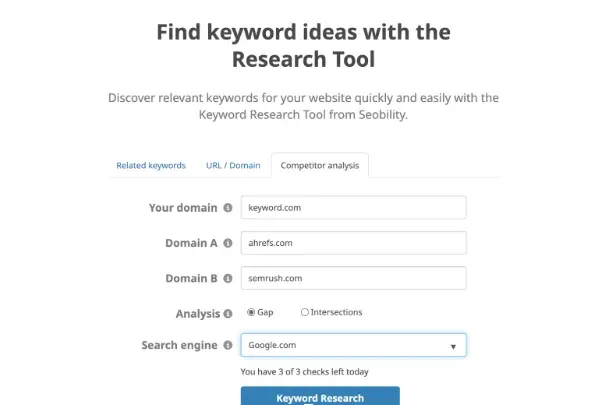 Choosing keywords with Seobility
