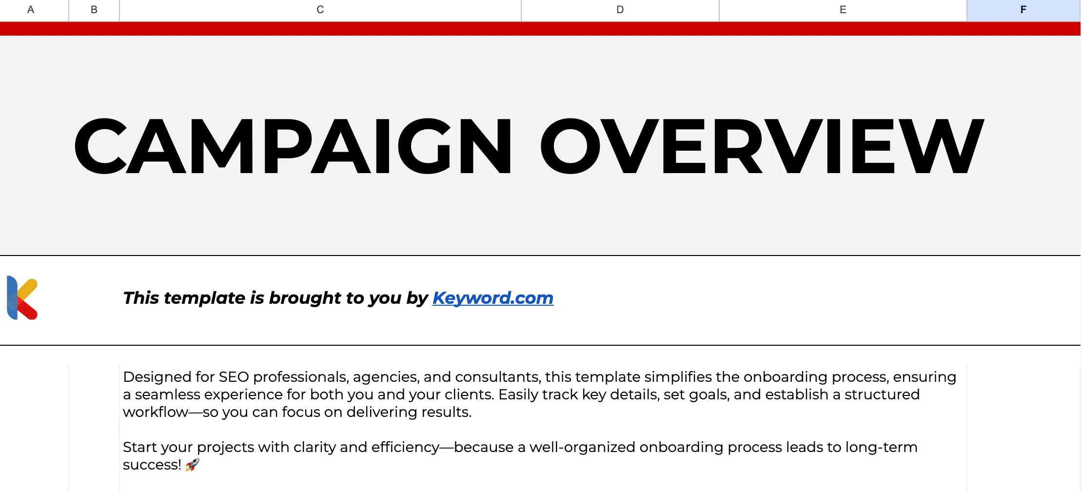Spreadsheet view showing keyword group performance and live link tracking.