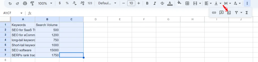 Description of the Google Sheet chart icon