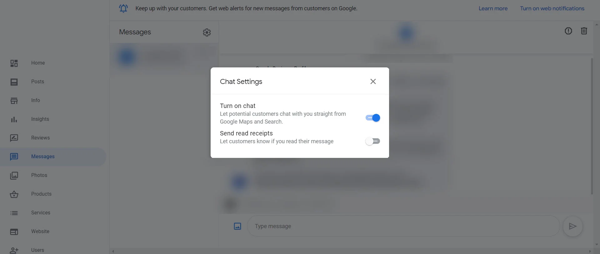 GBP chat settings