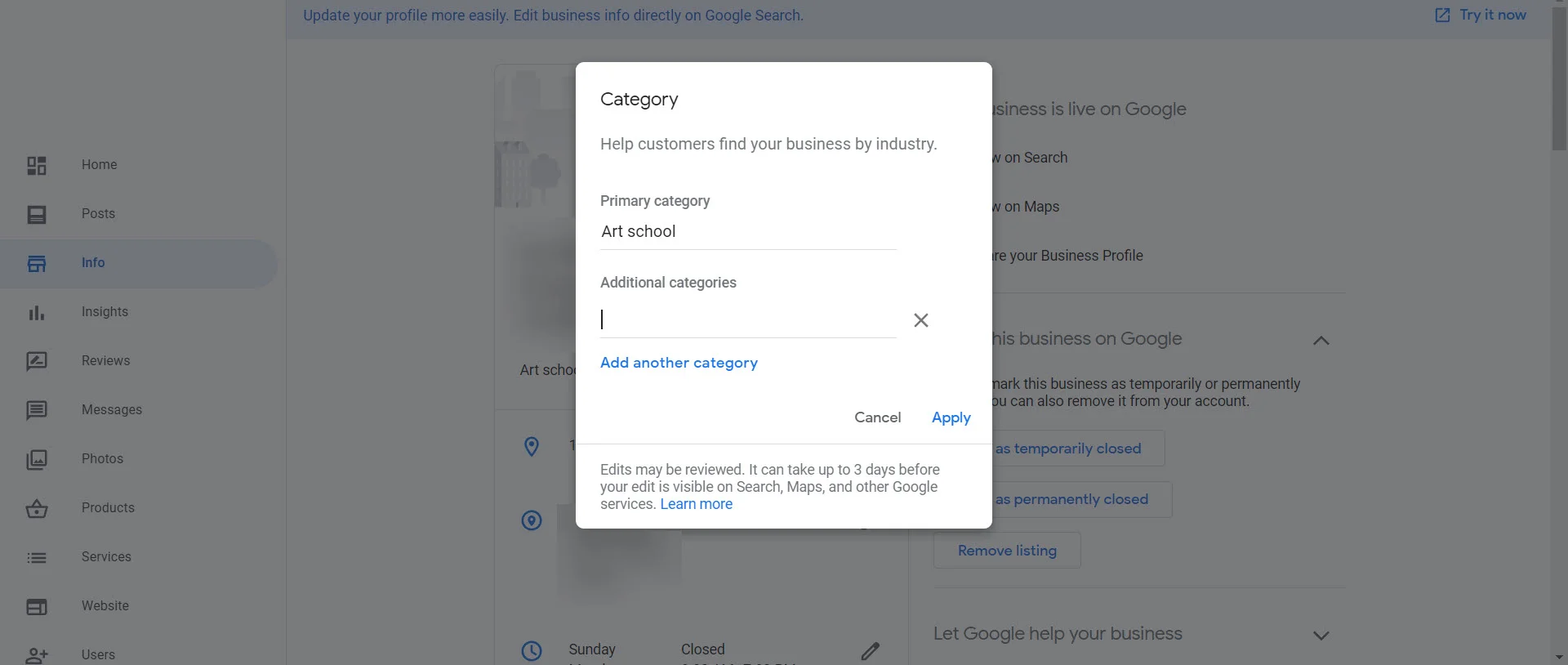 Google Business Profile categories