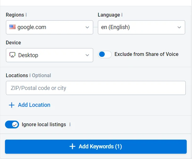 Input the required data and click “Add Keywords.”