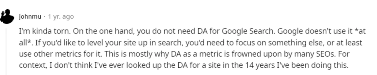 John Mueller Response to Domain Authority