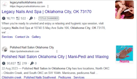 Example of organic search results on Google for a local business query, showing website listings relevant to the search term.