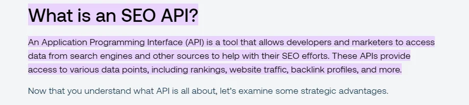 SEO API definition example