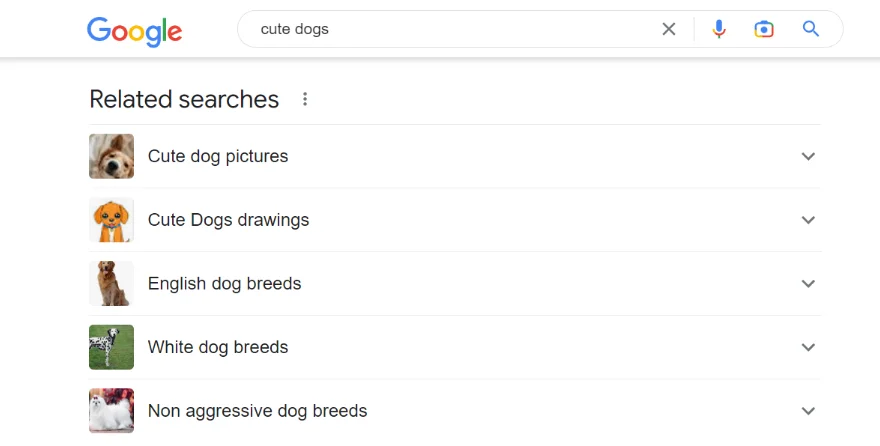 How to optimize around relevant keywords - Example of Cute Dogs searches