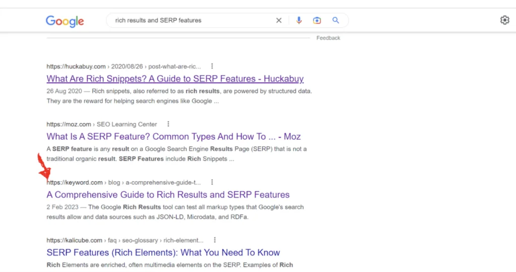 Example of SERPs on a specific search term