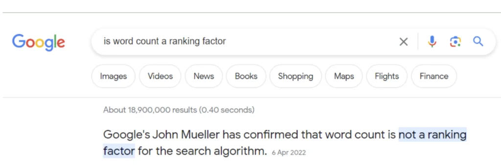 Snippet on word count for ranking