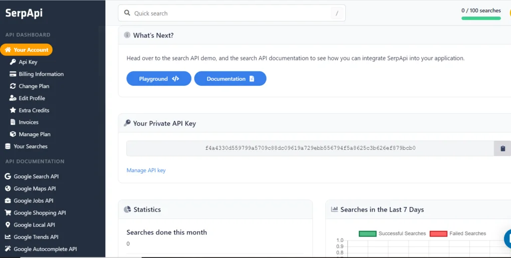 SerpAPI dashboard