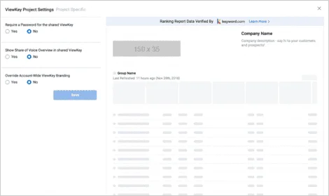 Screenshot of how to adjust the sharing settings for your ViewKey Link dashboard.