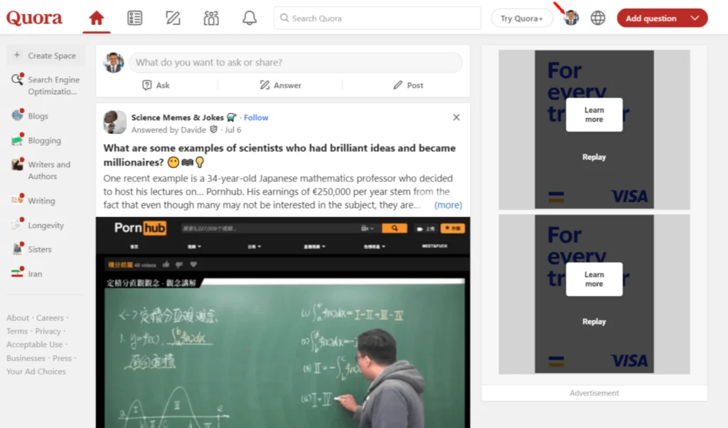 Sign into Quora and click on your profile icon.
