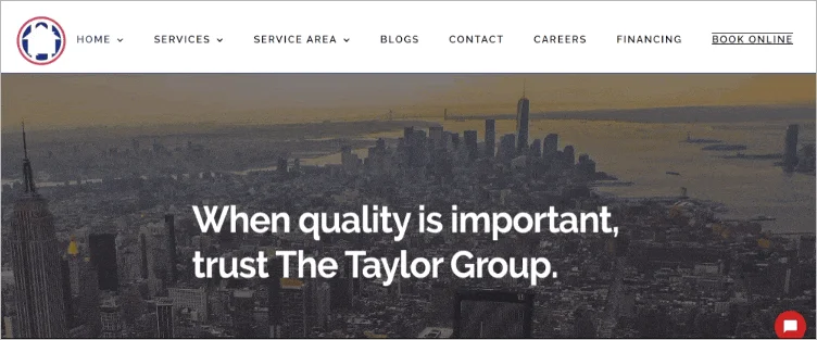 Homepage banner of The Taylor Group displaying a tagline, 