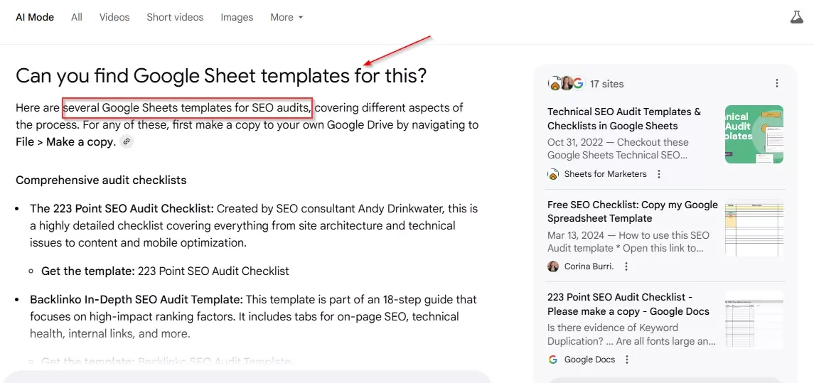 Screenshot showing a follow-up question to a search query in AI Mode 