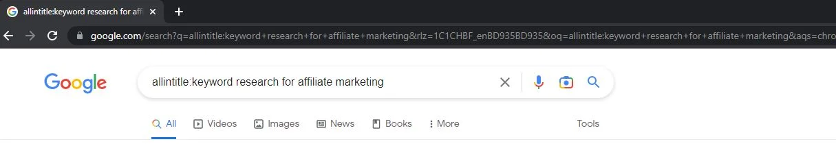 allintitle keyword search on Google example