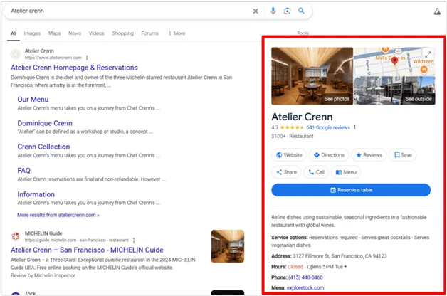 Screenshot of Atelier Crenn restaurant