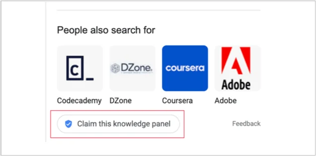 Screenshot of the “Claim this knowledge panel” button under Google’s People Also Search For section.