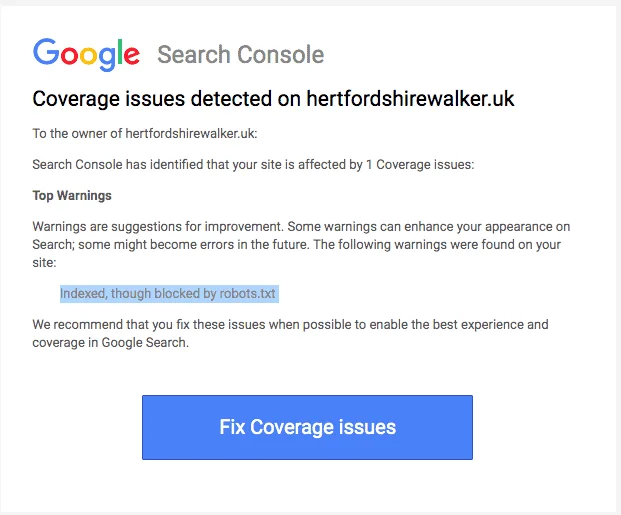 google index coverage issue