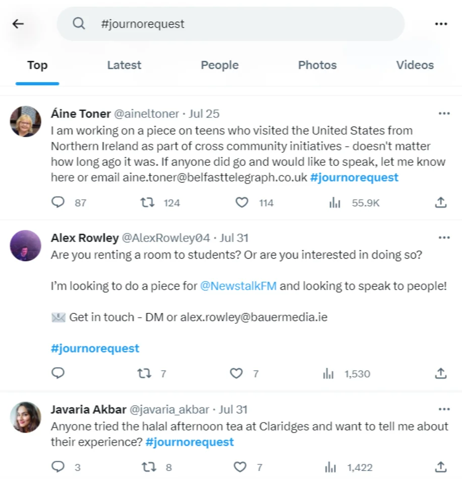 Journalist request example 