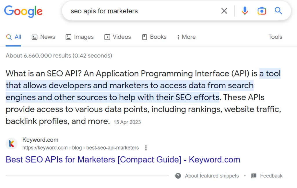keyword relevant search result example