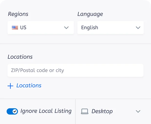Alt Text: Screenshot of Keyword.com’s location settings panel, allowing users to track keyword rankings based on different geographic locations.
