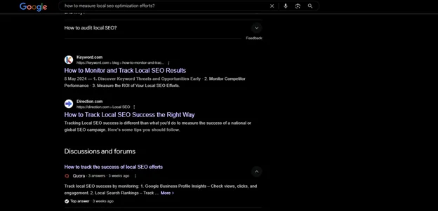 Google search result showing traditional organic listings for measuring local SEO optimization