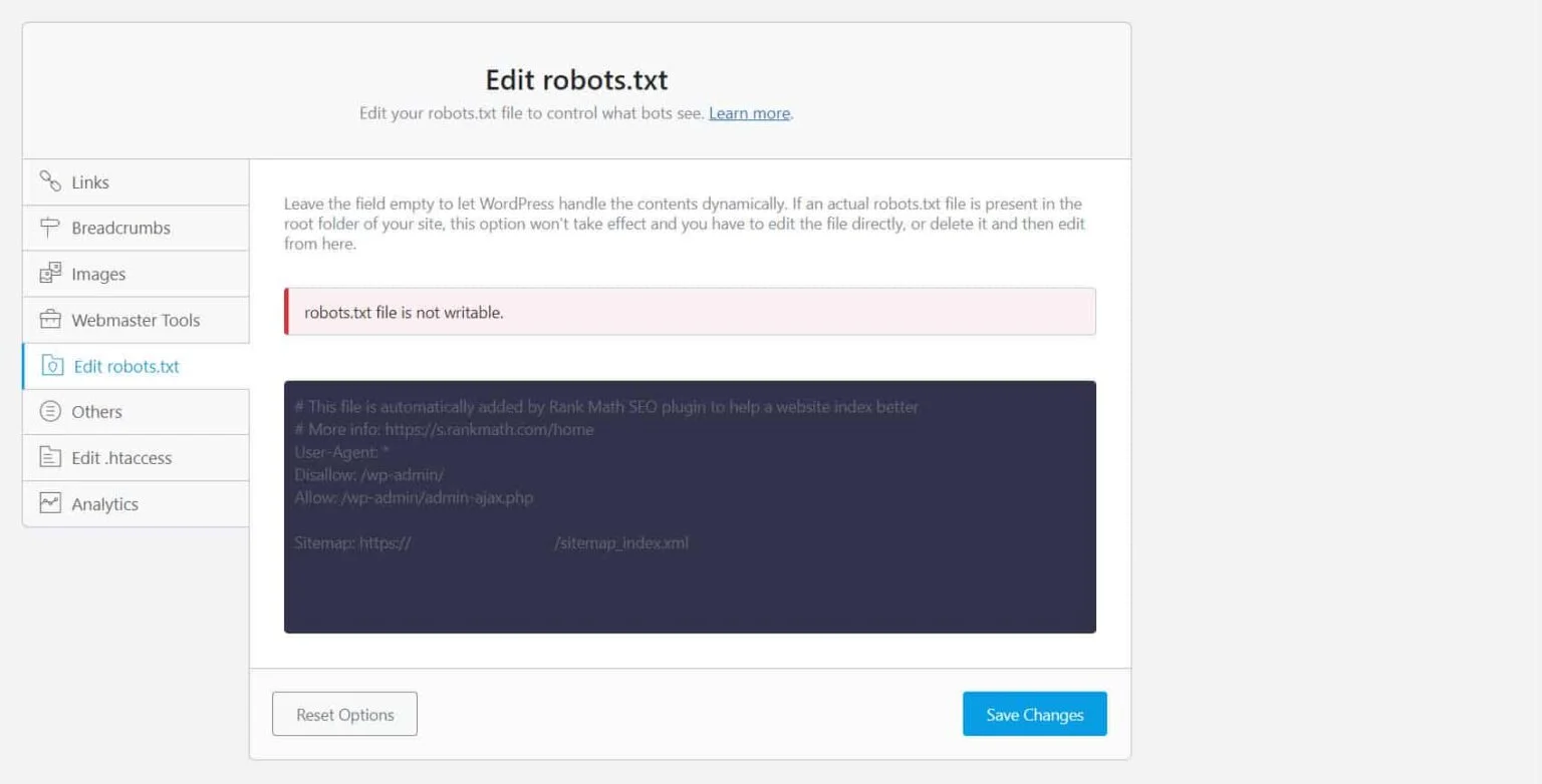 rank math edit robots.txt