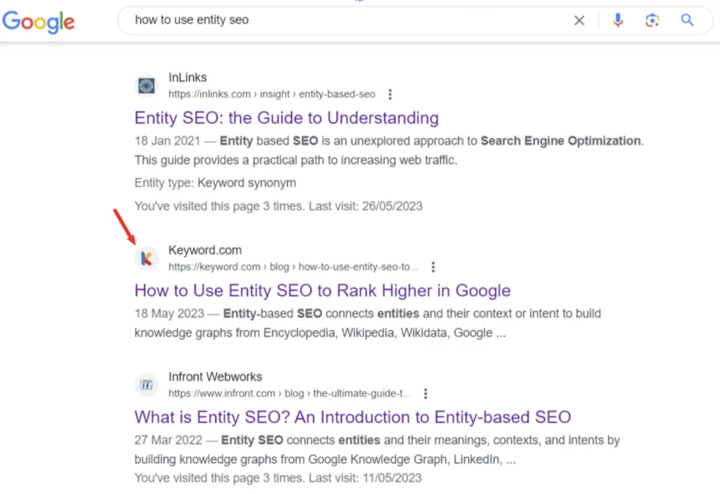 Featured snippet for entity SEO article
