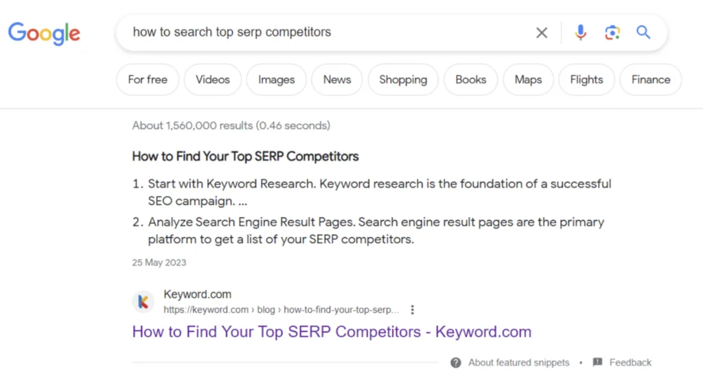 Featured Snippet for SERP competitors