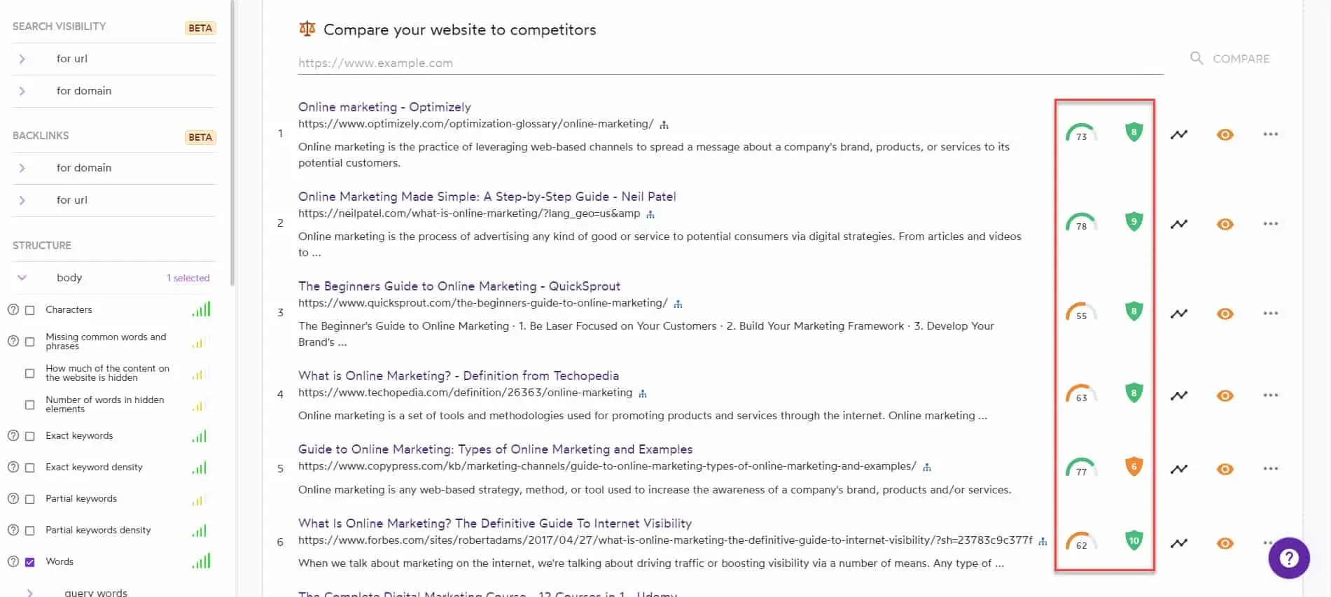Surfer SEO SERP Analyzer